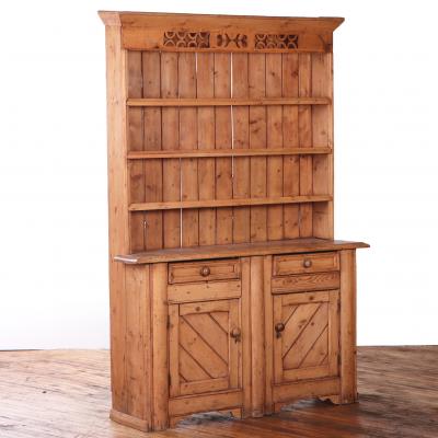 English Pine Stepback Dresser Bookcase One Piece 19th C 