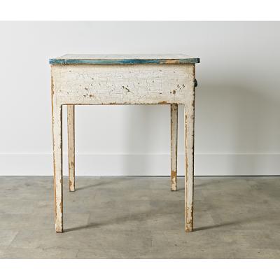 English Pine Table with Faux Delft Tile Painted Top