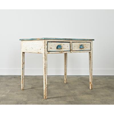 English Pine Table with Faux Delft Tile Painted Top