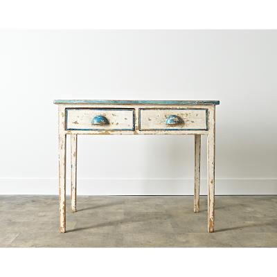 English Pine Table with Faux Delft Tile Painted Top