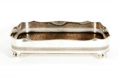 English Plated High Bordered Frame Crocodile Interior Barware Tray