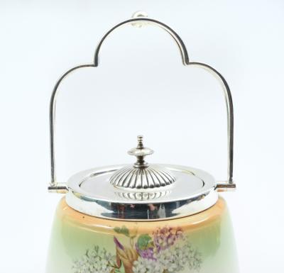 English Porcelain with Silver Plate Covered Ice Bucket 