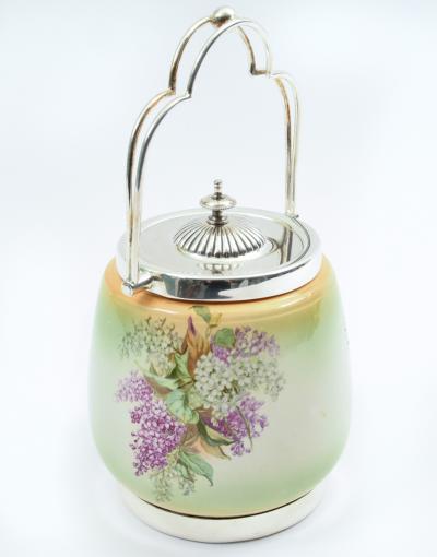 English Porcelain with Silver Plate Covered Ice Bucket 