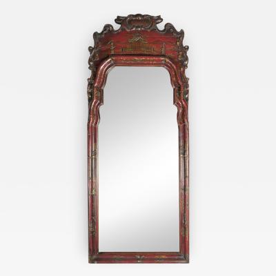 English Queen Anne Early 18th Century Red Chinoiserie Lacquer Mirror