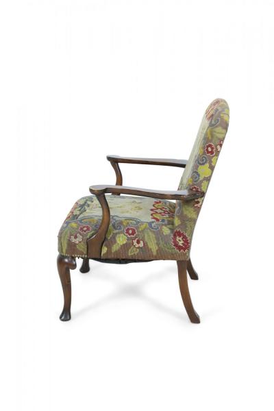 English Queen Anne Needlepoint Tapestry and Walnut Armchair