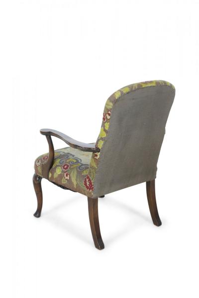 English Queen Anne Needlepoint Tapestry and Walnut Armchair