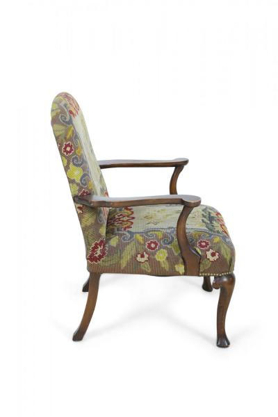 English Queen Anne Needlepoint Tapestry and Walnut Armchair