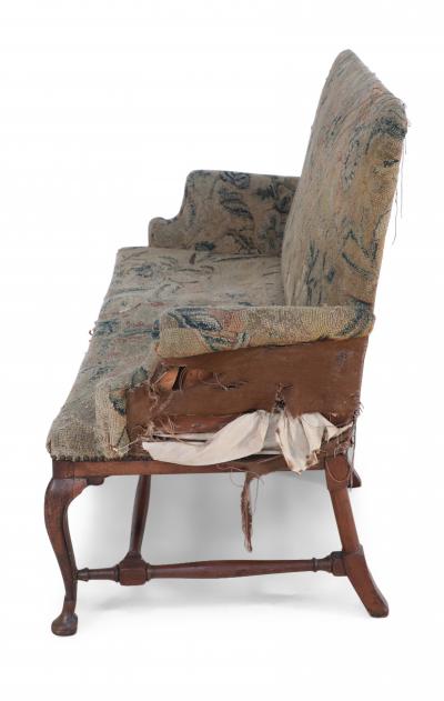 English Queen Anne Needlepoint Tapestry and Walnut Settee
