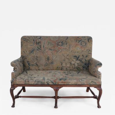 English Queen Anne Needlepoint Tapestry and Walnut Settee