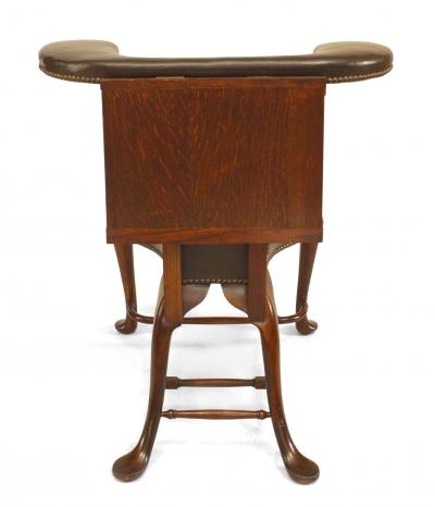 English Queen Anne Oak and Leather Reading Armchair