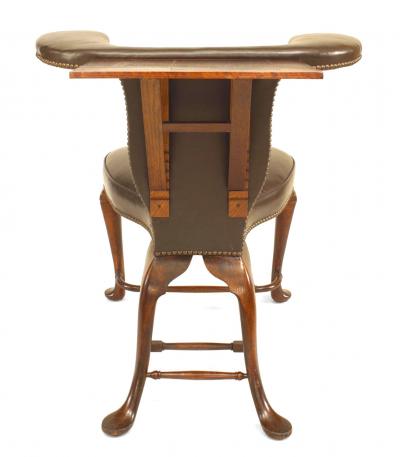 English Queen Anne Oak and Leather Reading Armchair
