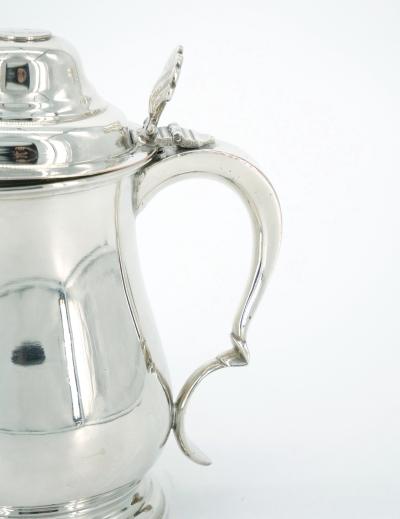English Queen Anne Silver Plate Covered Footed Tankard