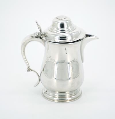 English Queen Anne Silver Plate Covered Footed Tankard