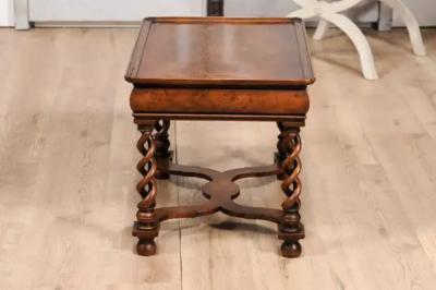 English Queen Anne Style 1910 Burl Walnut Coffee Table with Bookmatched Tray Top