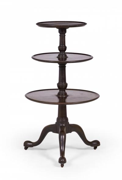 English Queen Anne Style Circular Mahogany 3 Tier Table