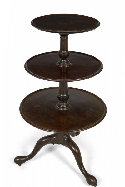 English Queen Anne Style Circular Mahogany 3 Tier Table