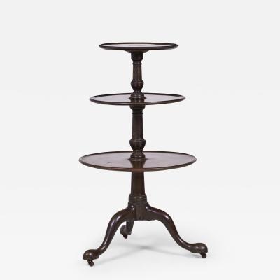 English Queen Anne Style Circular Mahogany 3 Tier Table