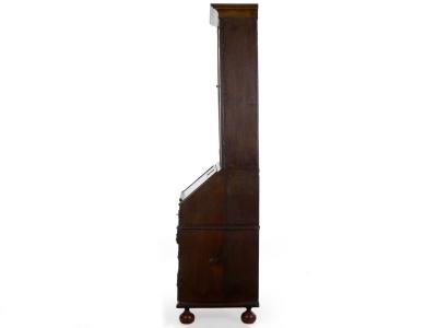 English Queen Anne Style Oak Antique Secretary Desk w Bookcase