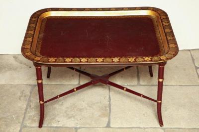 English Red Lacquered Papier M ch Tray Table