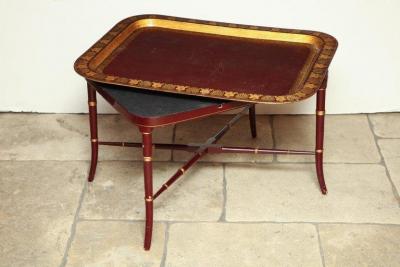 English Red Lacquered Papier M ch Tray Table