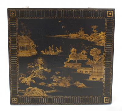 English Regency Black Lacquered Chinoiserie End Tables