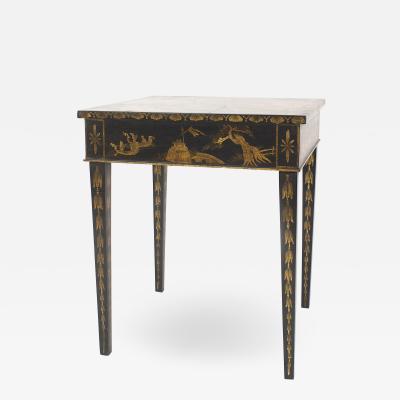 English Regency Black Lacquered Chinoiserie End Tables