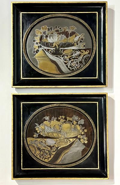 English Regency Boulle Work Inlaid Still Life Pictures Pair circa 1815