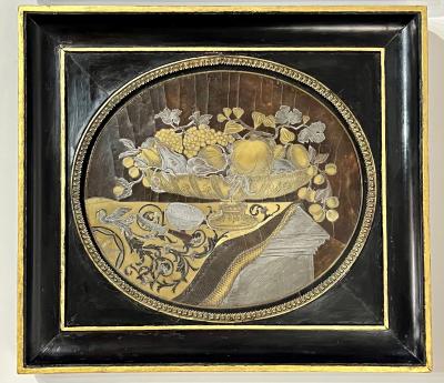 English Regency Boulle Work Inlaid Still Life Pictures Pair circa 1815