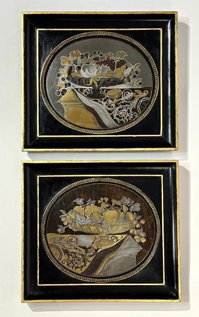 English Regency Boulle Work Inlaid Still Life Pictures Pair circa 1815
