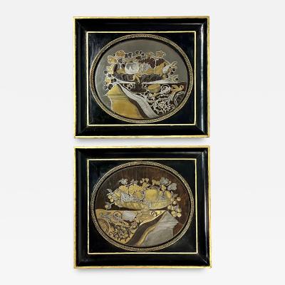 English Regency Boulle Work Inlaid Still Life Pictures Pair circa 1815