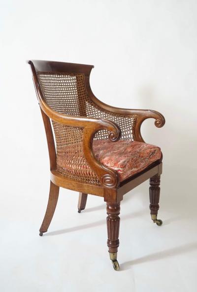 English Regency Caned Mahogany Armchair or Bergere circa 1830