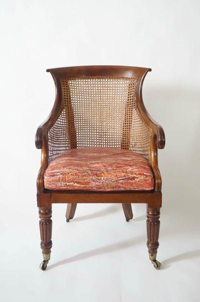 English Regency Caned Mahogany Armchair or Bergere circa 1830