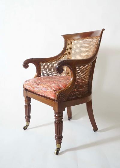 English Regency Caned Mahogany Armchair or Bergere circa 1830
