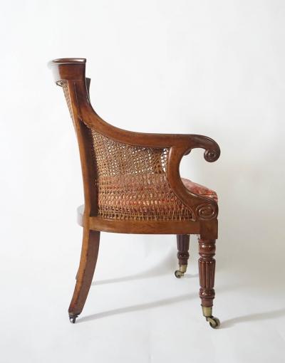 English Regency Caned Mahogany Armchair or Bergere circa 1830