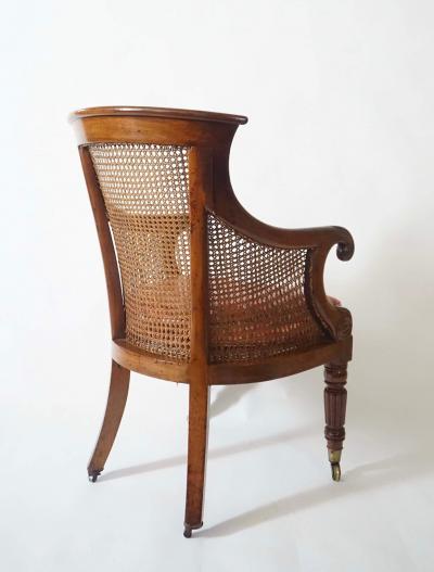 English Regency Caned Mahogany Armchair or Bergere circa 1830