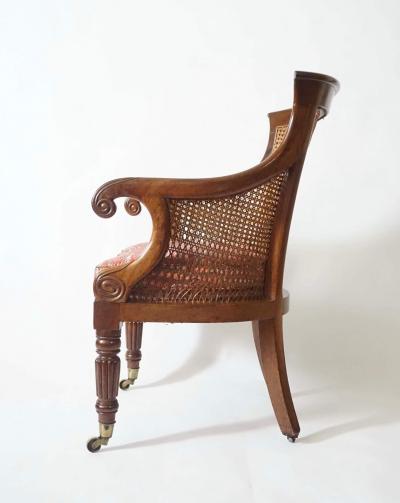 English Regency Caned Mahogany Armchair or Bergere circa 1830