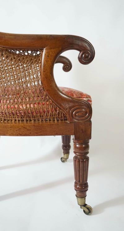 English Regency Caned Mahogany Armchair or Bergere circa 1830
