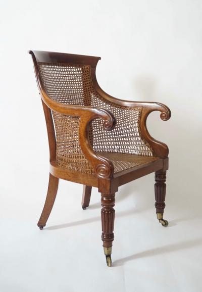 English Regency Caned Mahogany Armchair or Bergere circa 1830