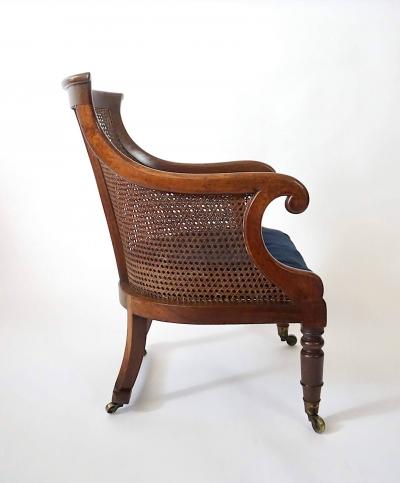 English Regency Caned Mahogany Armchair or Bergere of Unusual Form circa 1830
