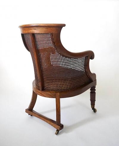 English Regency Caned Mahogany Armchair or Bergere of Unusual Form circa 1830