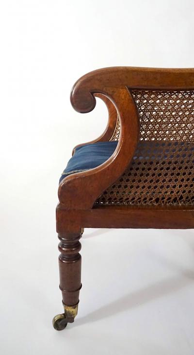 English Regency Caned Mahogany Armchair or Bergere of Unusual Form circa 1830