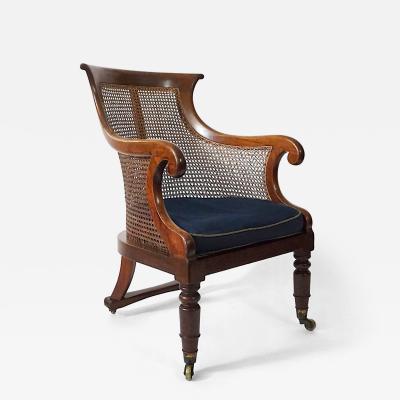 English Regency Caned Mahogany Armchair or Bergere of Unusual Form circa 1830