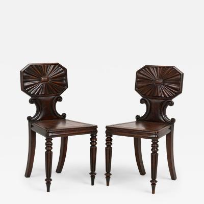 English Regency Carved Mahogany Hall Side Chairs