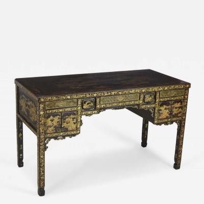 English Regency Chinese Export Gilt Black Lacquer Desk