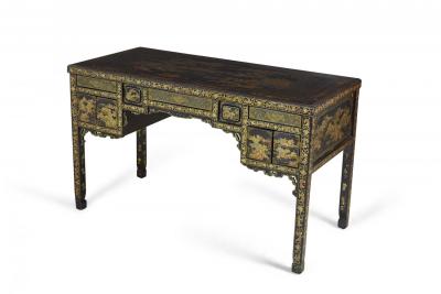 English Regency Chinese Export Gilt Black Lacquer Desk