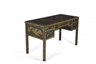 English Regency Chinese Export Gilt Black Lacquer Desk