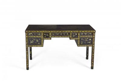 English Regency Chinese Export Gilt Black Lacquer Desk