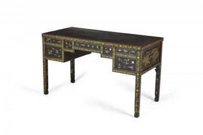 English Regency Chinese Export Gilt Black Lacquer Desk