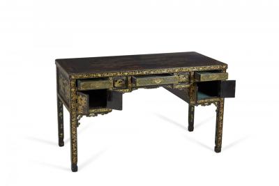 English Regency Chinese Export Gilt Black Lacquer Desk