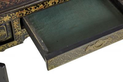 English Regency Chinese Export Gilt Black Lacquer Desk